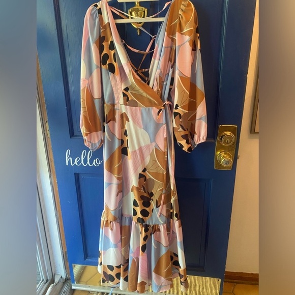Anthropologie hutch bloom wrap midi dress lace up back wedding guest dress 1X - Picture 10 of 16